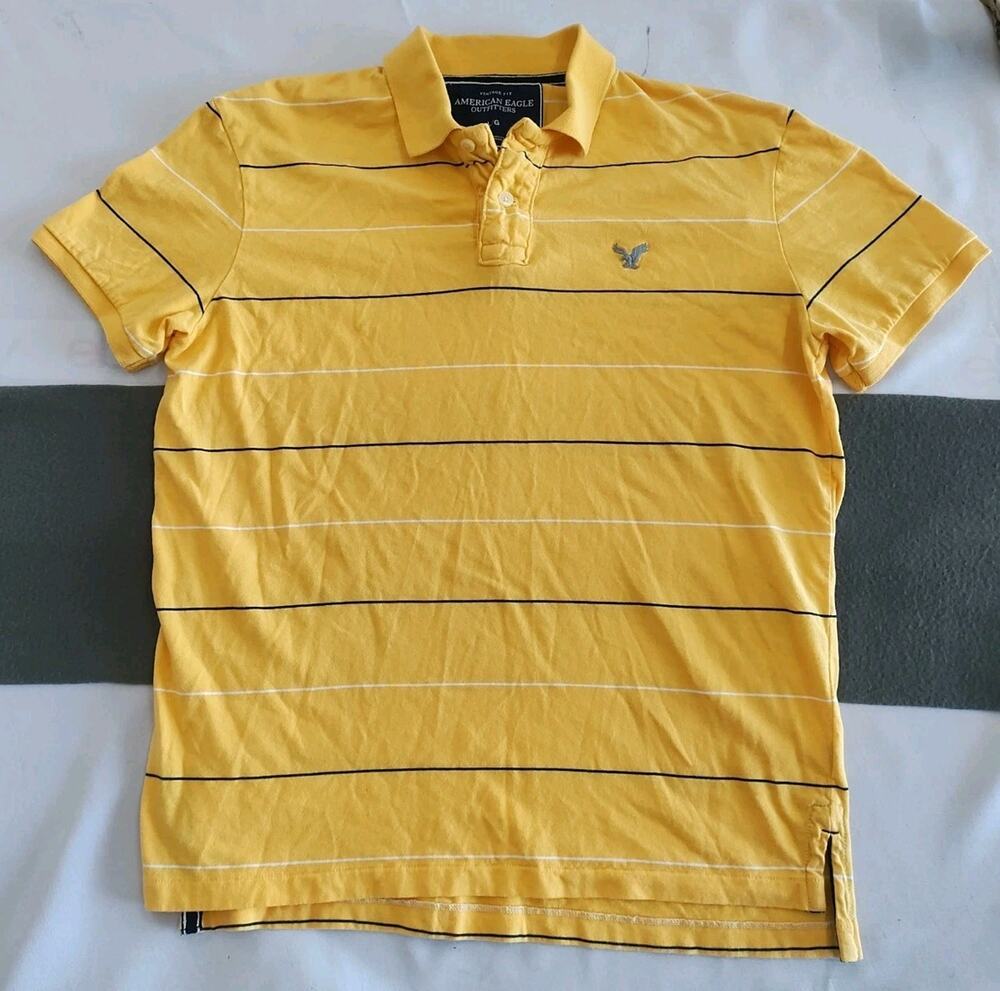 American Eagle Outfitters Men's Teen Classic Fit Yellow & White Size L Polo